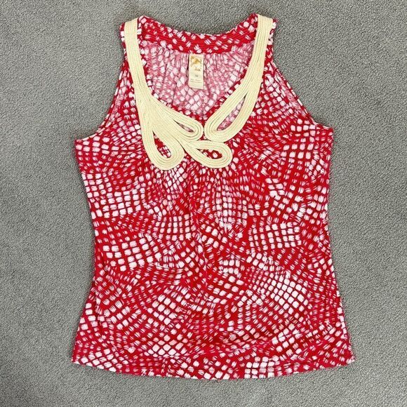 Anthropologie C. Keer Swoop Rope Collar Tank Top Red Medium Dot Print - Picture 11 of 11